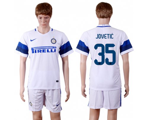 Inter Milan #35 Jovetic White Away Soccer Club Jersey